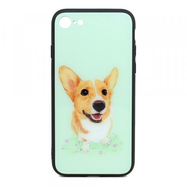 Wholesale iPhone 8 Plus / 7 Plus Design Tempered Glass Hybrid Case (Corgi Dog)